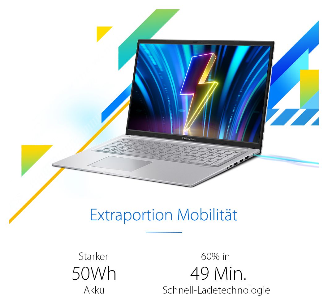 Vivobook 17 X1704VA-AU918W Full HD Notebook 43,9 cm (17.3 Zoll) 1920 x 1080 Pixel 16 GB Ram 1 TB SSD Windows 11 Home Intel Core 7 max. 5,4 GHz intern  (Silber) 