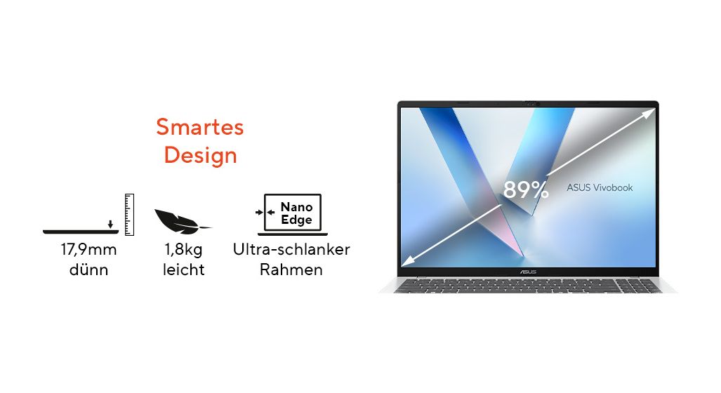 Vivobook M1607KA-MB187W Copilot+ PC WUXGA Notebook 40,6 cm (16 Zoll) 1920 x 1200 Pixel 1 TB SSD Windows 11 Home AMD Ryzen 7 max. 5 GHz  (Blau) 