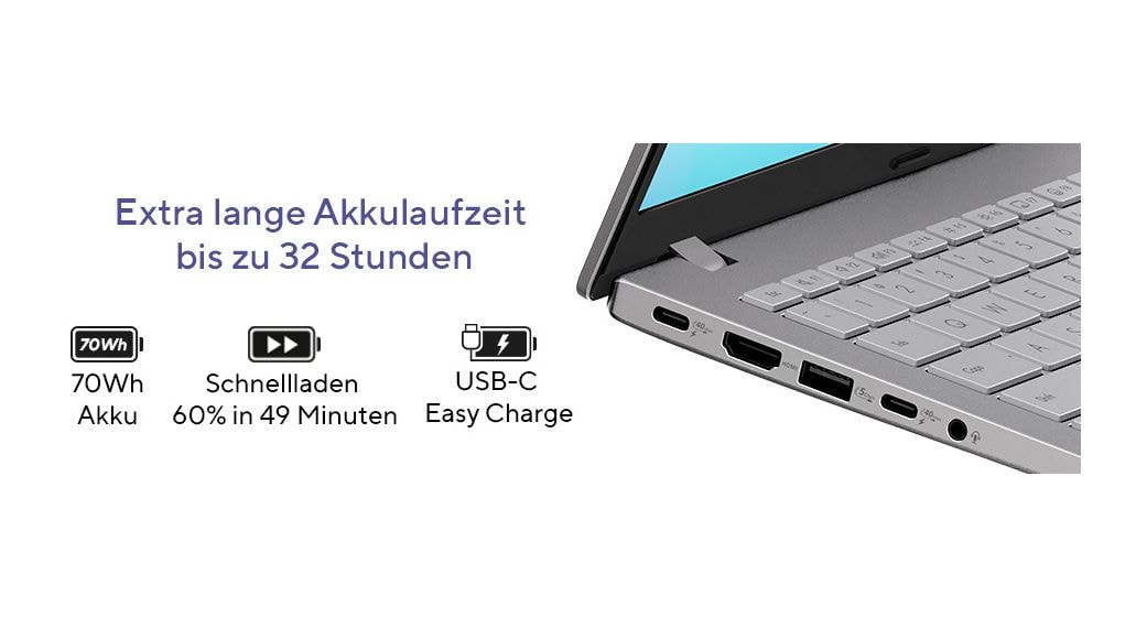 Vivobook S3607QA-PL011W WQXGA Notebook 40,6 cm (16 Zoll) 2560 x 1600 Pixel 1 TB SSD Windows 11 Home Qualcomm Snapdragon max. 3 GHz  (Silber) 