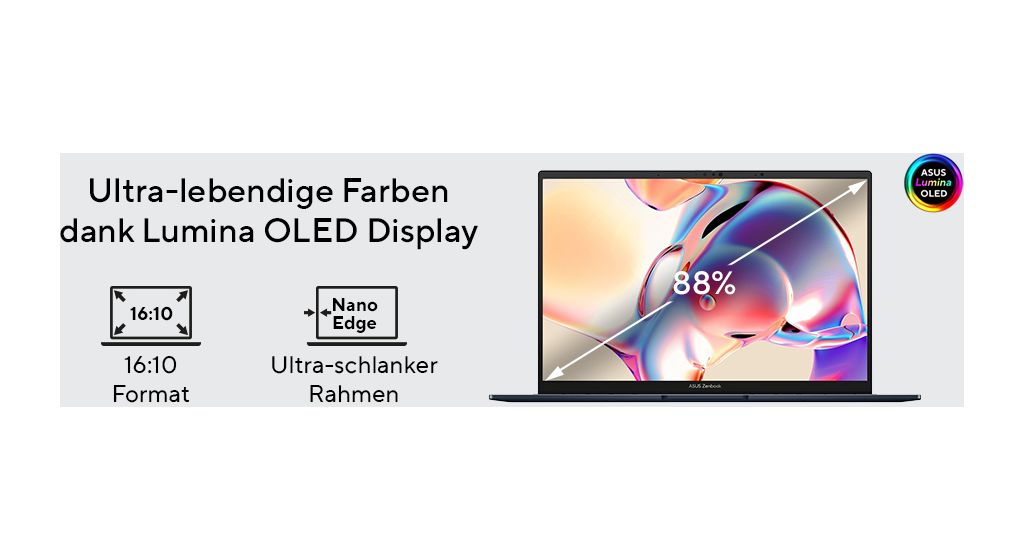 Zenbook 14 UX3405CA-QD1302W WUXGA Notebook 35,6 cm (14 Zoll) 1920 x 1200 Pixel 1 TB SSD Windows 11 Home Intel Core Ultra 7 max. 5,1 GHz  (Silber) 