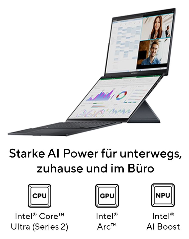 Zenbook Duo UX8406CA-QL331W WUXGA Notebook 35,6 cm (14 Zoll) 1920 x 1200 Pixel 1 TB SSD Windows 11 Home Intel Core Ultra 9 max. 5,4 GHz  (Grau) 
