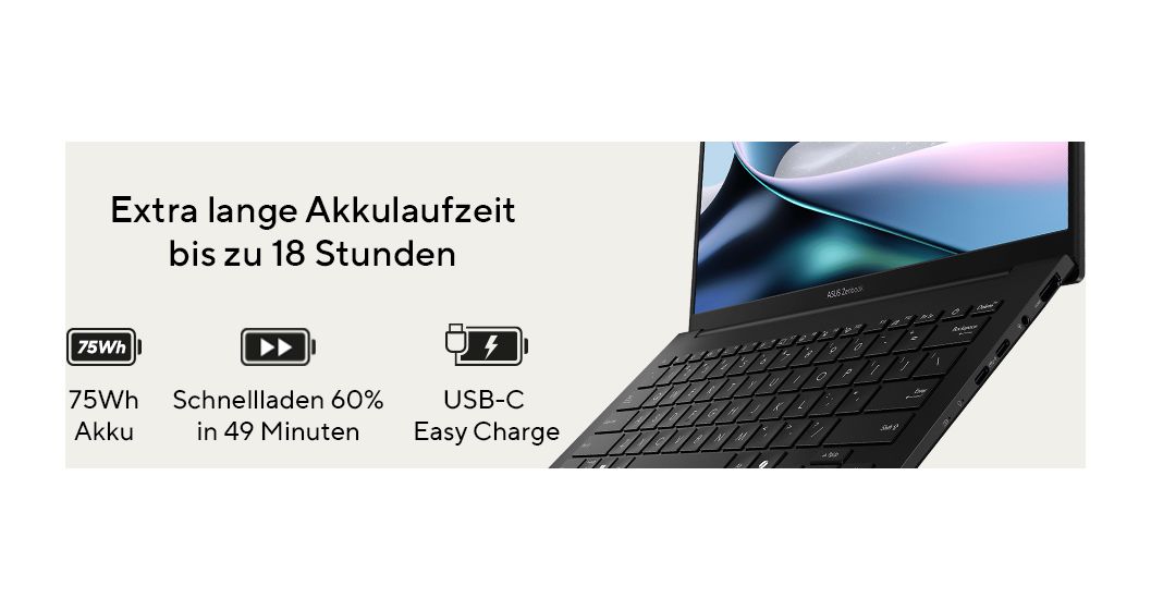 Zenbook UM3406KA-QD041W WUXGA Notebook 35,6 cm (14 Zoll) 1920 x 1200 Pixel 512 GB SSD Windows 11 Home AMD Ryzen 5 max. 4,8 GHz  (Schwarz) 