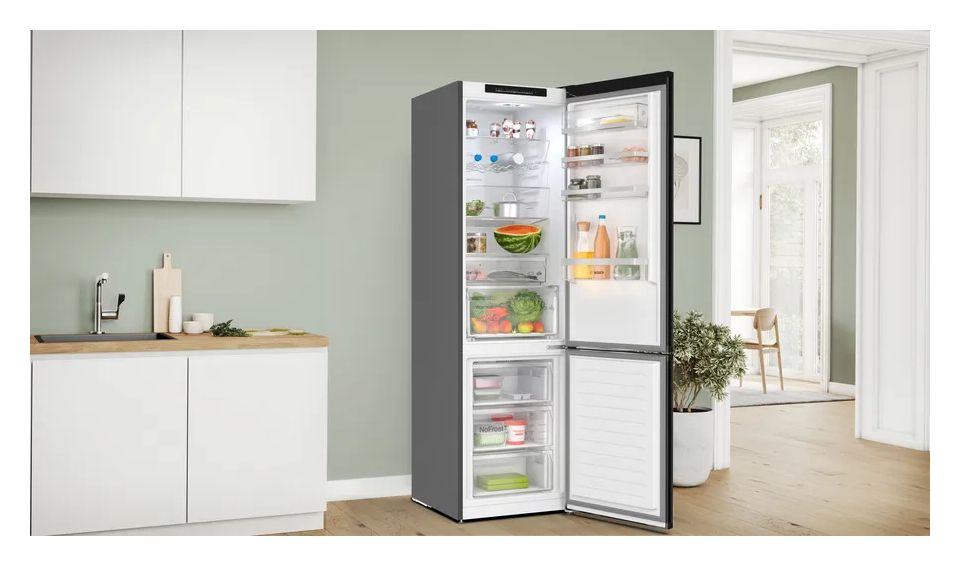 Serie 4 KGN39EXCF 260 l / 103 l Kühl-Gefrierkombi freistehend NoFrost 162 kWh Jahr  (Schwarz, Edelstahl) 