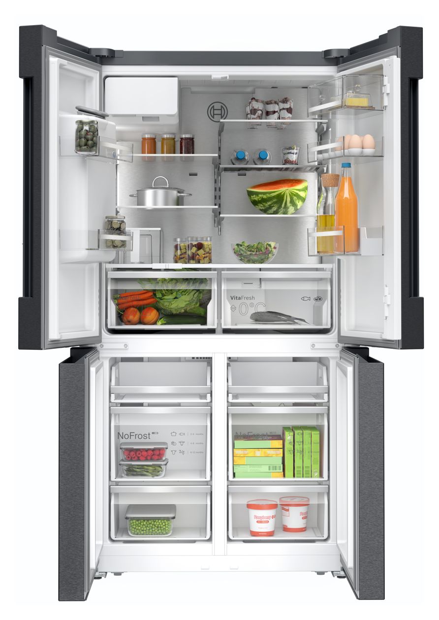 Serie 6 KFI96AXEA Side-by-Side Kühl-/ Gefrierkombination French Door 375 l / 199 l 327 kWh NoFrost 1830 mm x 905 mm  (Schwarz, Edelstahl) 