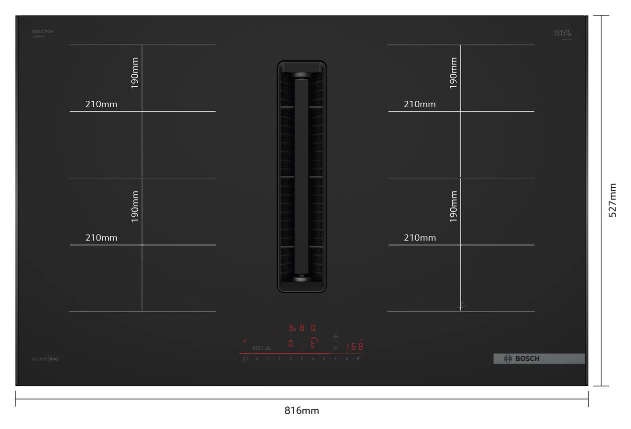 Serie 6 PVQ89BH26E autarkes 80 cm Induktionskochfeld 4 Kochzonen mit integriertem Dunstabzug 