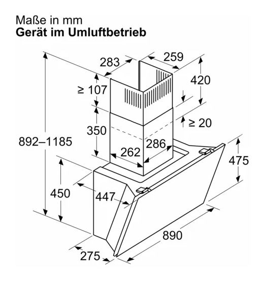 Serie 8 DWK91LT60 Umluft Dunstabzugshaube/Esse Wand 90 cm (Schwarz) 