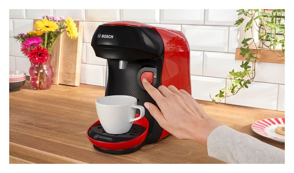 TAS103E Tassimo Happy friendly Kaffeekapsel Maschine  (Schwarz, Rot) 