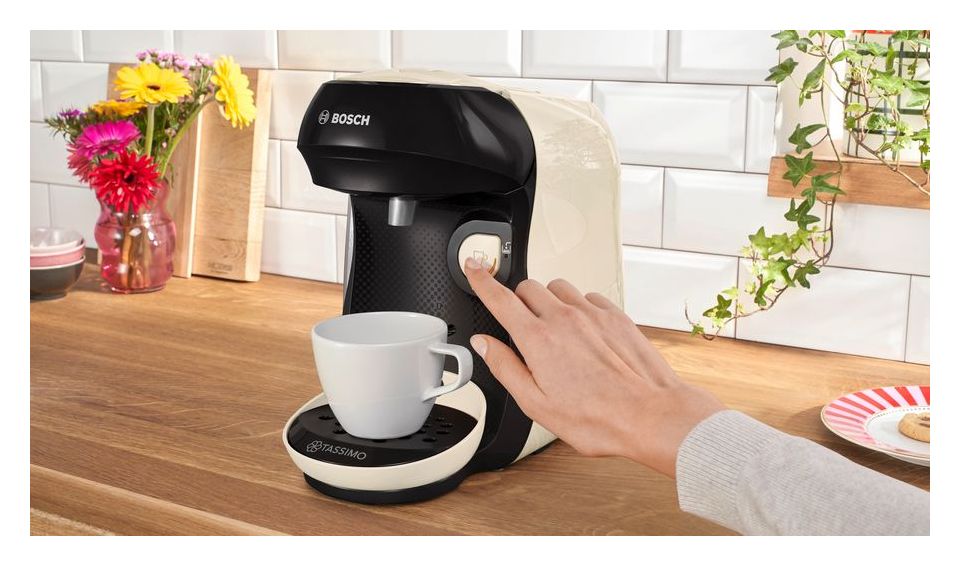 TAS107E Tassimo Happy friendly Kaffeekapsel Maschine  (Beige, Schwarz) 