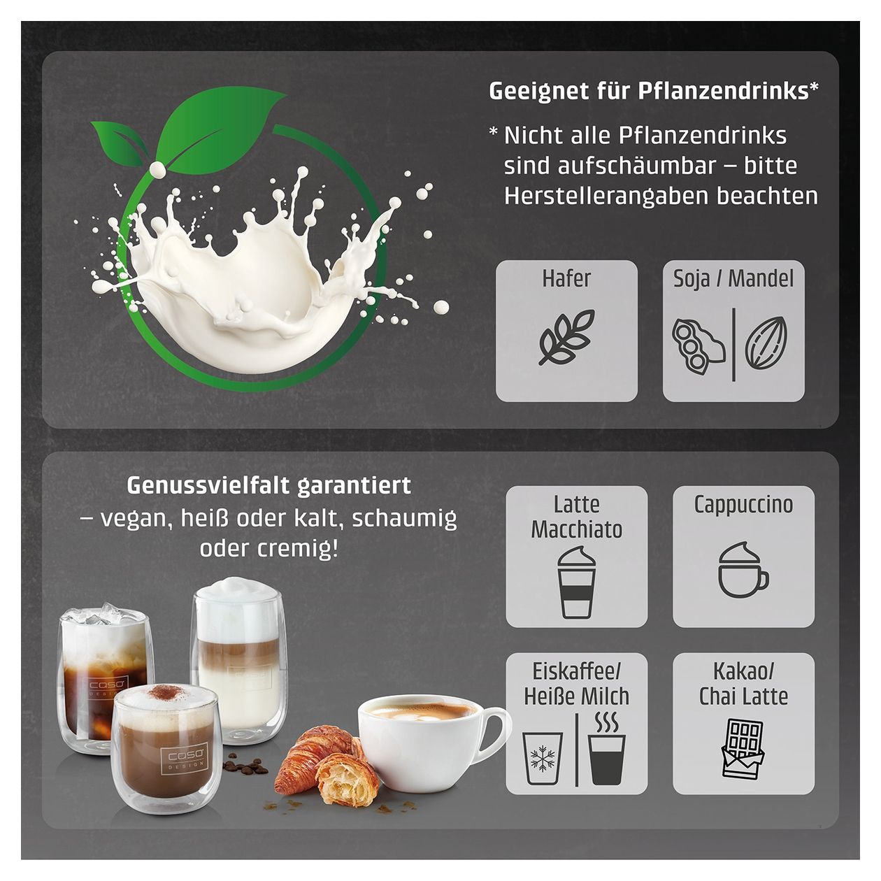 1667 PremiumLatte XL Milchaufschäumer Automatischer Milchaufschäumer/-wärmer ca. 350 ml  (Schwarz, Edelstahl) 