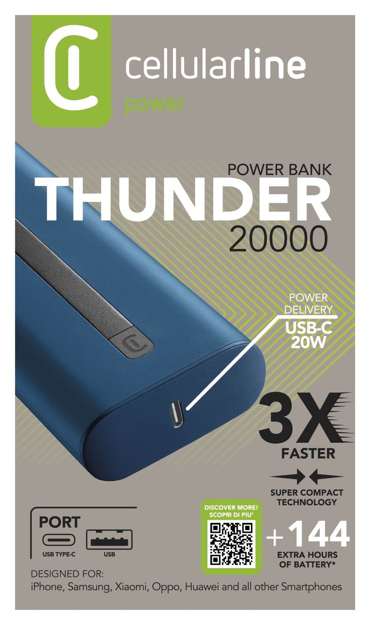 Thunder 20000 mAh Powerbank USB Typ-C  (Blau) 