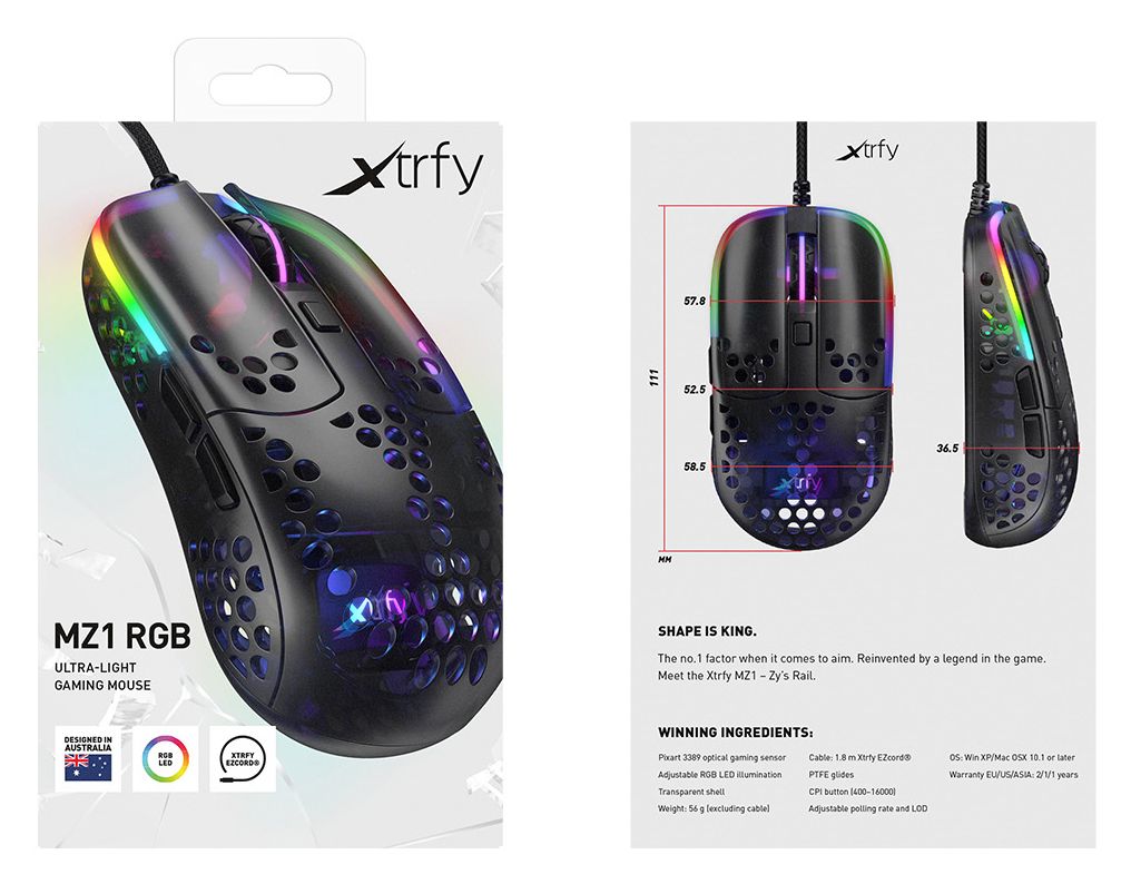 MZ1 RGB 16000 DPI Gaming Maus Optisch  (Schwarz) 