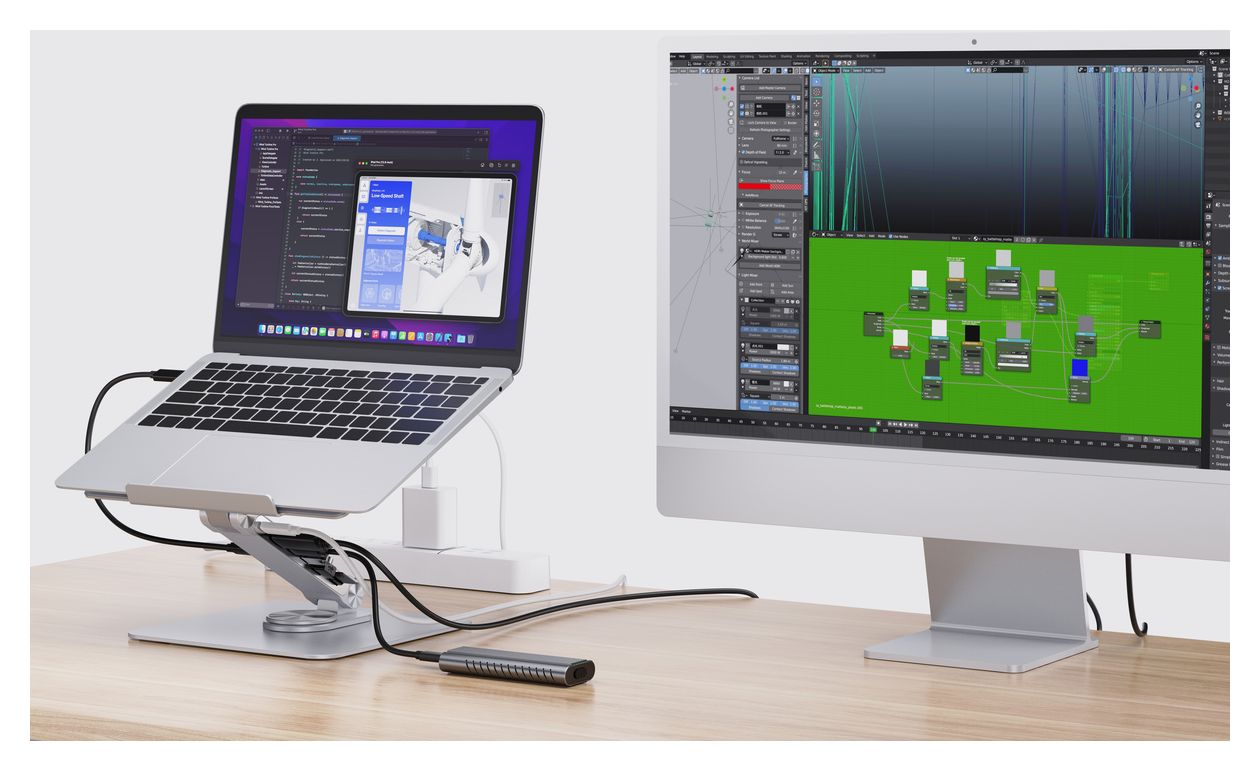 DONN27G Laptop-Ständer mit 7-in-1-Dockingstation, 360° drehbare Basis, faltbar, höhenverstellbar 