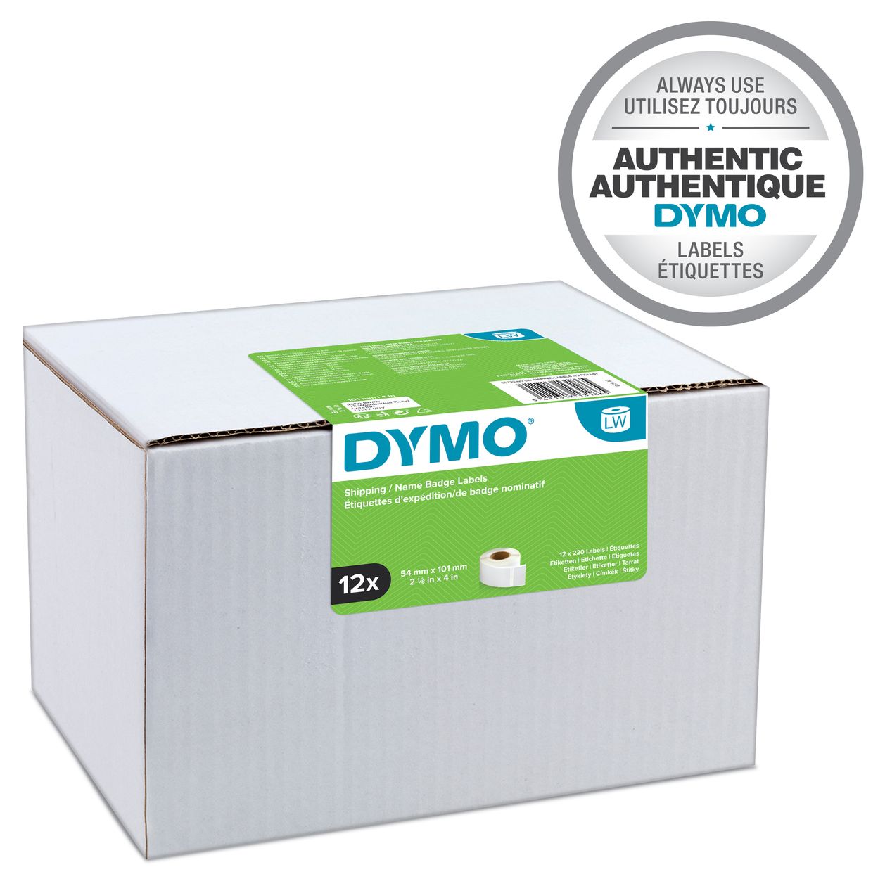 DYMO Original LabelWriter Versandetiketten/-Namensschilder (Groß) | 54 mm x 101 mm | 12 Rollen mit je 220 leicht ablösbaren Etiketten (2.640 Etiketten) | für LabelWriter Etikettendrucker 