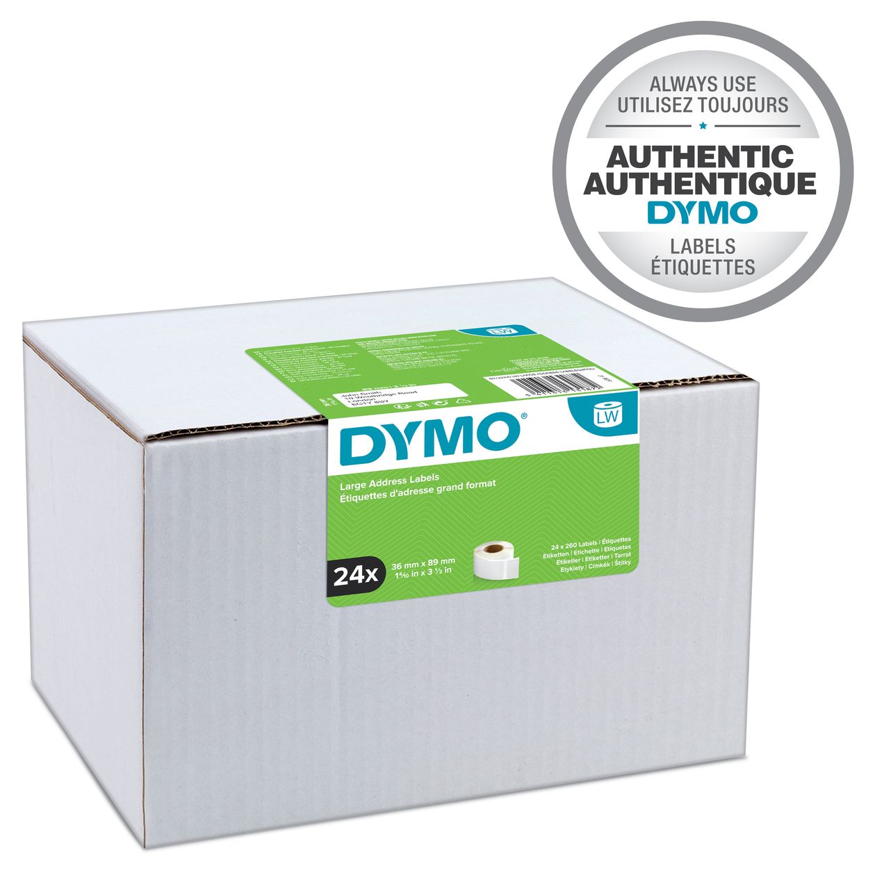 DYMO Original LabelWriter Adressetiketten (Groß) | 36 mm x 89 mm | 24 Rollen mit je 260 leicht ablösbaren Etiketten (6.240 Etiketten) | selbstklebende Etiketten | für LabelWriter-Beschriftungsgerät 