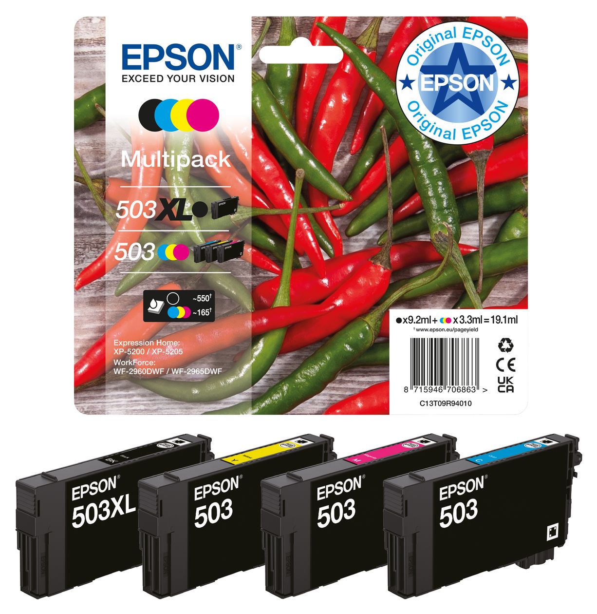 503XL C13T09R24010 originale Druckerpatronen Cyan 6,4 ml 