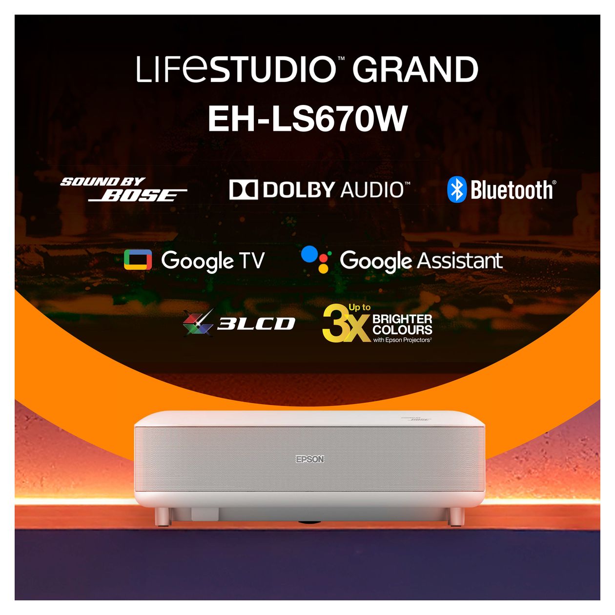 EH-LS670 Lifestudio Grand UHD 4K (3840x2160) 3LCD Laser Ultra-Short-Throw-Projektor 3600 ANSI Lumen  (Weiß) 