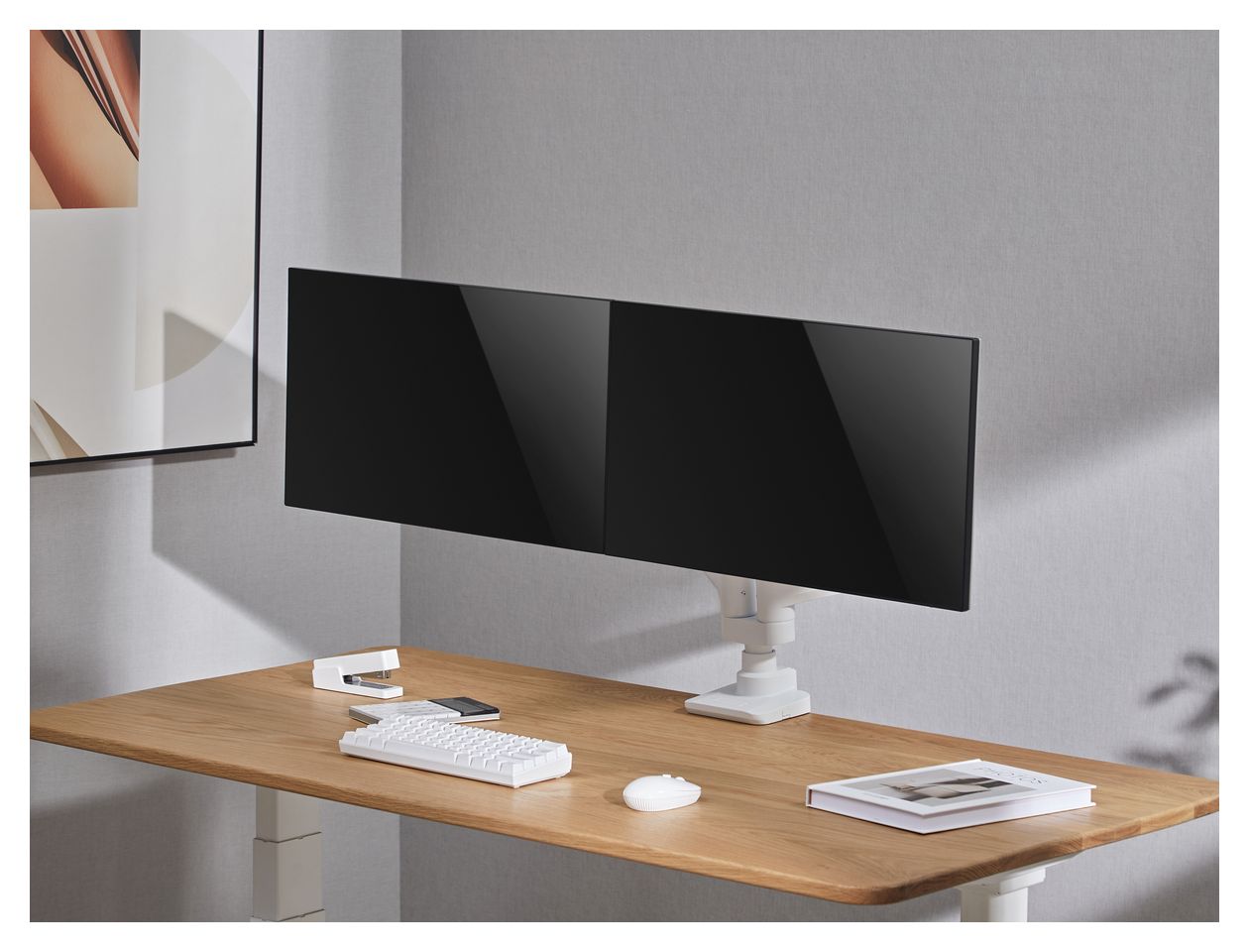 17"-35" Schwerlast-Doppelmonitor-Schreibtischhalterung, Weiß 