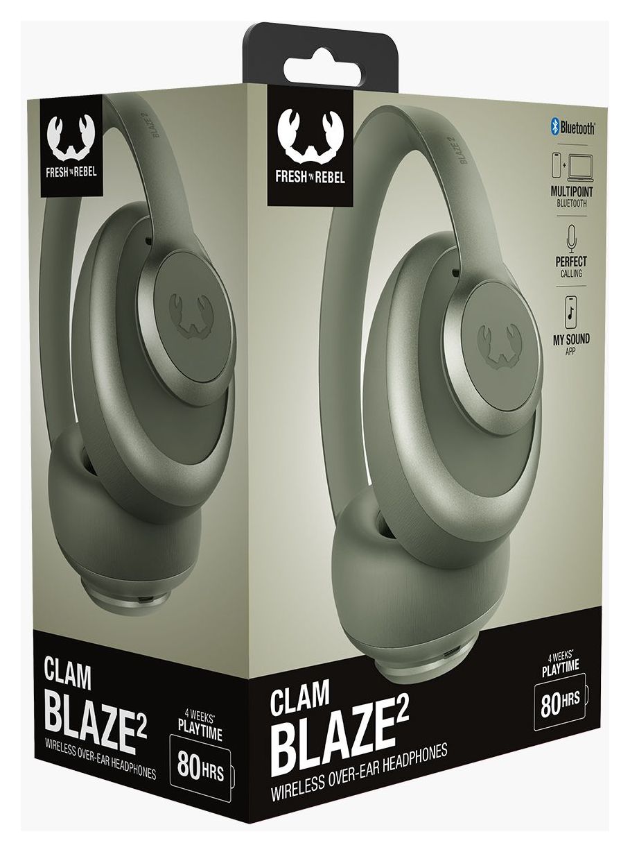 Clam Blaze 2 Ohraufliegender Bluetooth Kopfhörer kabellos 80 h Laufzeit USB Typ-C  (Grün) 