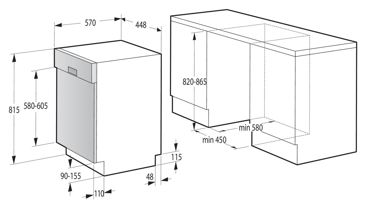 GI520E15X 45 cm Geschirrspüler teilintegriert (ohne Front) Leise 9 Maßgedecke aquaStop Funktion 