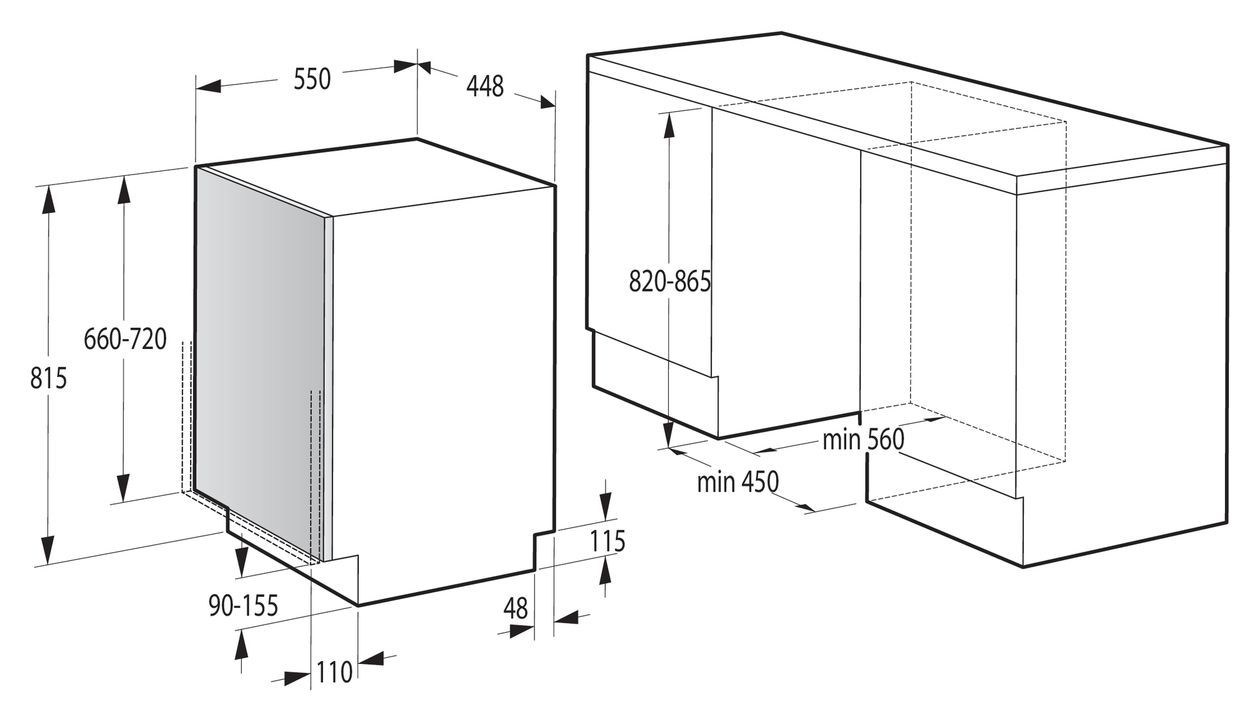 GV561C10 45 cm Geschirrspüler vollintegriert (ohne Front) Leise 10 Maßgedecke aquaStop Funktion 