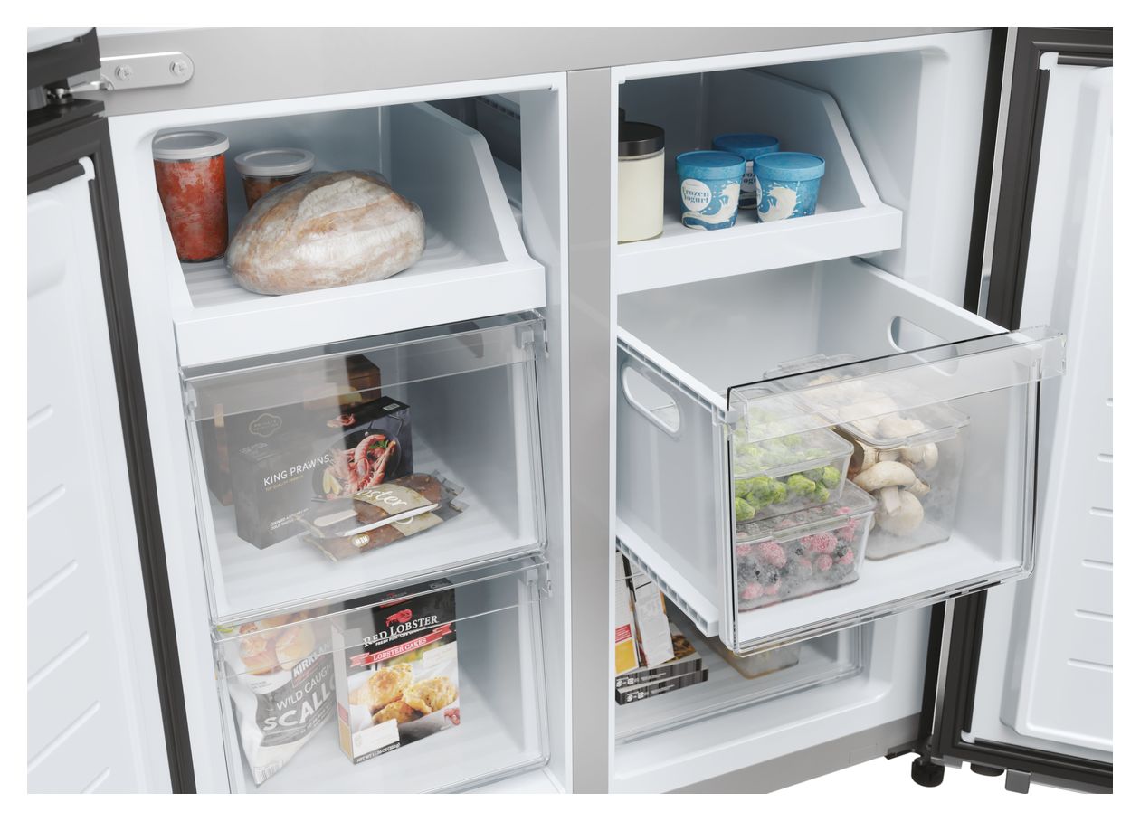 HCR3818EWMM Side-by-Side Kühl-/ Gefrierkombination 307 l / 156 l 290 kWh NoFrost 1815 mm x 833 mm  (Platin, Edelstahl) 