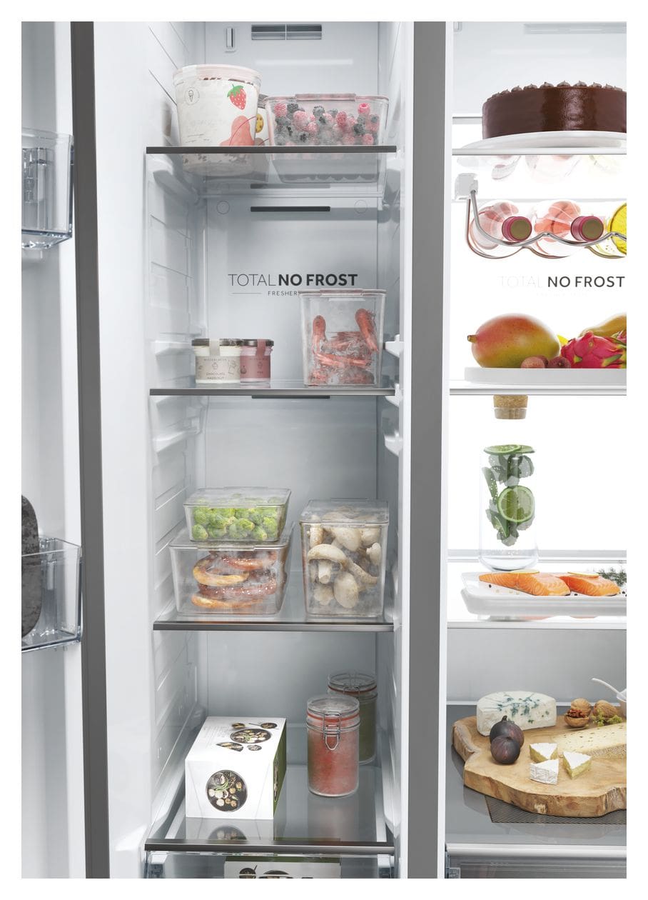 HSW79F18ANMM Side-by-Side Kühl-/ Gefrierkombination 391 l / 220 l 143 kWh NoFrost 1775 mm x 726 mm  (Platin, Edelstahl) 