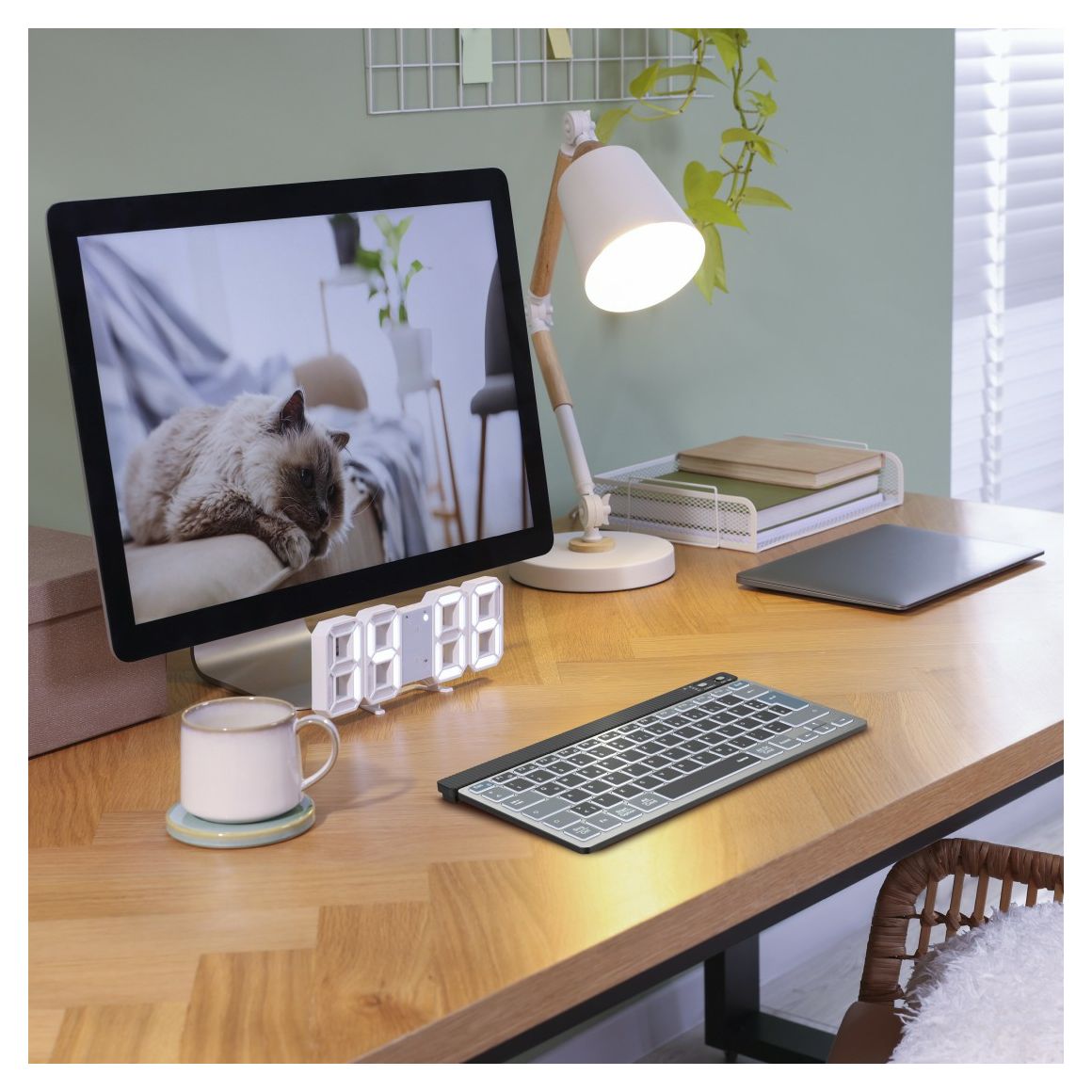 173067 WK-700 LED Heimbüro Tastatur Bluetooth 2.4 GHz (Anthrazit, Schwarz, Blau) 