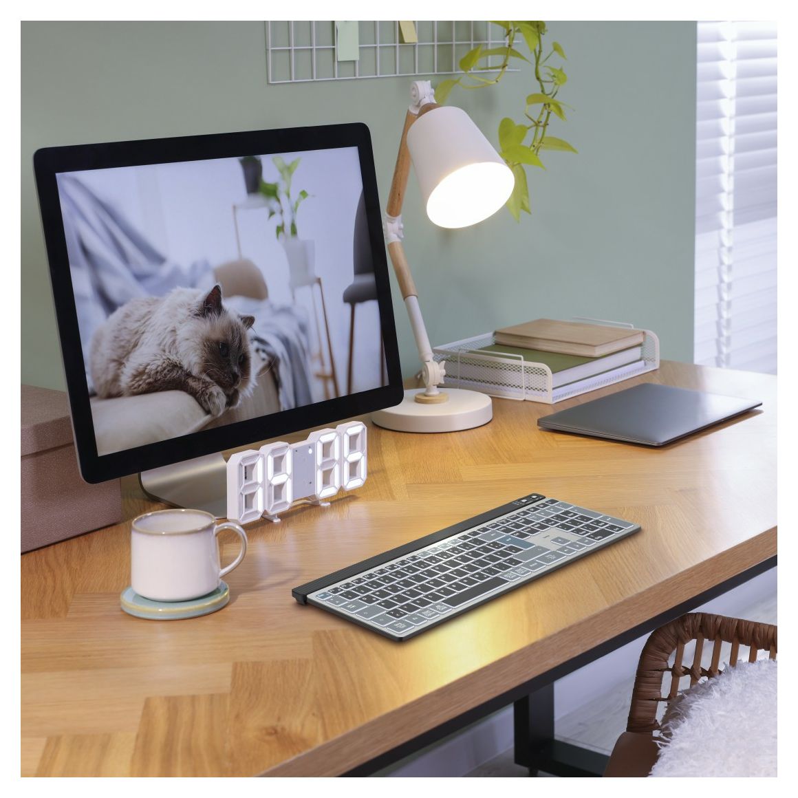 173068 WK-750 LED Heimbüro Tastatur Bluetooth 2.4 GHz (Anthrazit, Schwarz, Blau) 