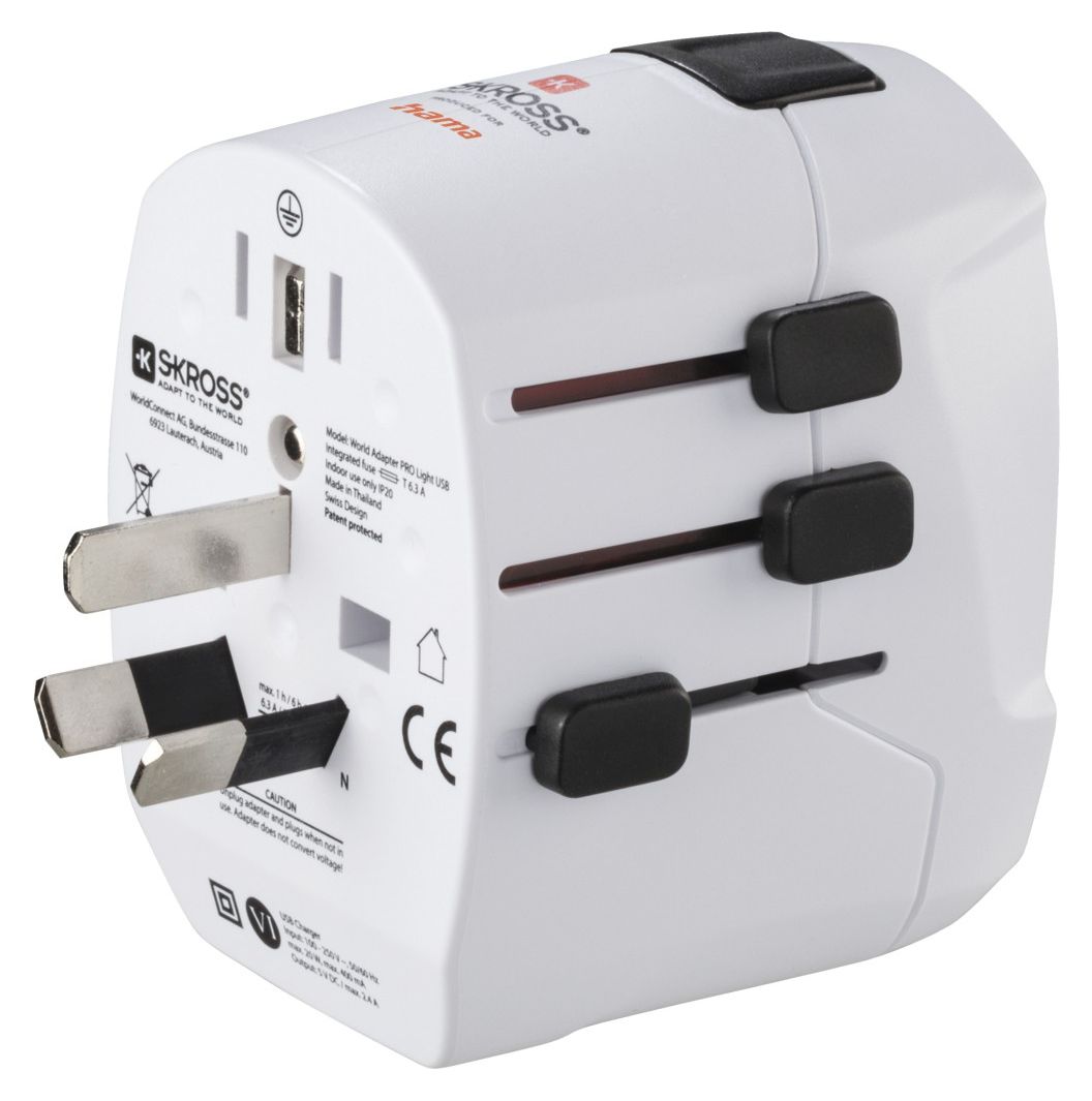 World Travel Pro Light USB Reiseadapter für bis zu 200 Länder 