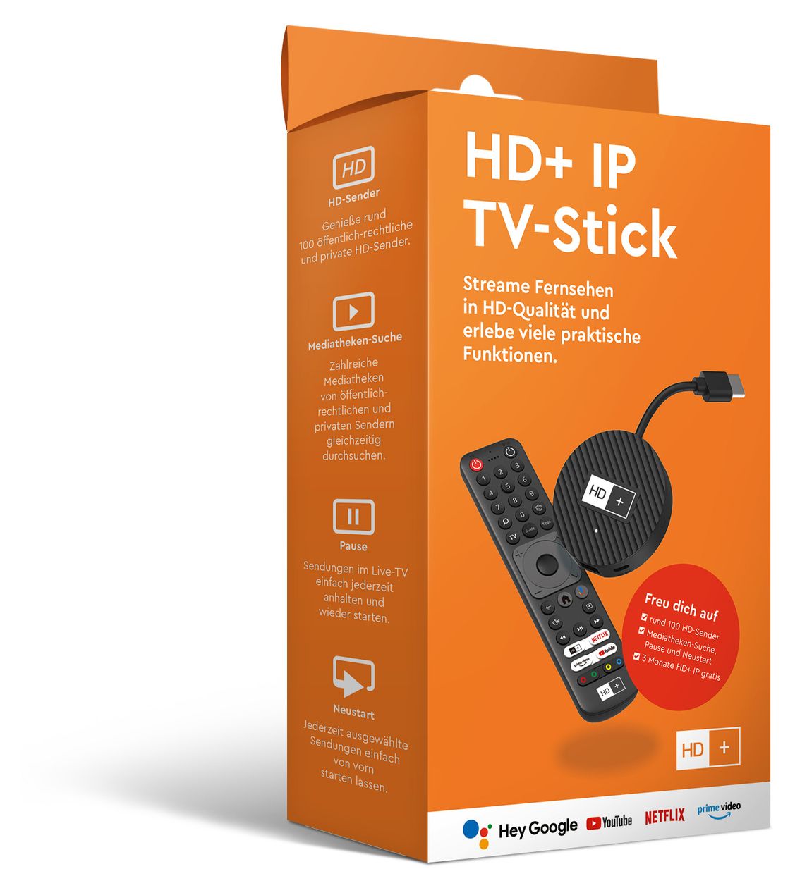 IP TV-Stick inkl. HD+ IP für 3 Monate 4K Ultra HD Media Player 32 GB HDMI 