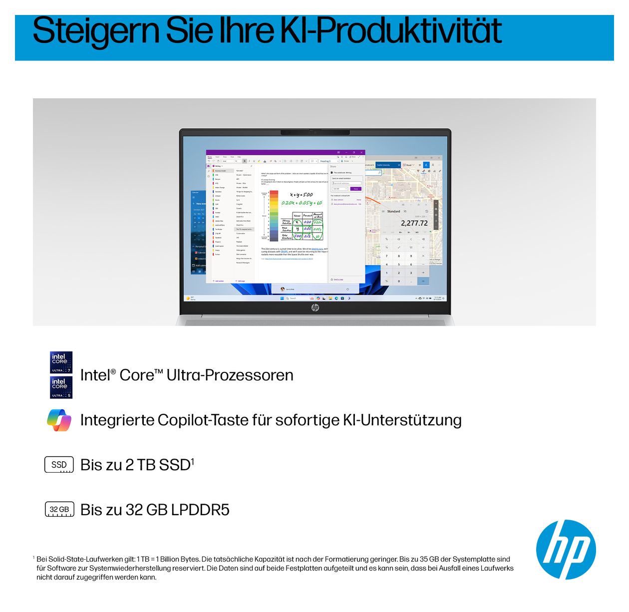 OmniBook 5 16-af1655ng 2K Ultra HD Notebook 40,6 cm (16 Zoll) 1920 x 1200 Pixel 16 GB Ram 1 TB SSD Windows 11 Home Intel Core Ultra 5 max. 4,8 GHz intern  (Silber) 