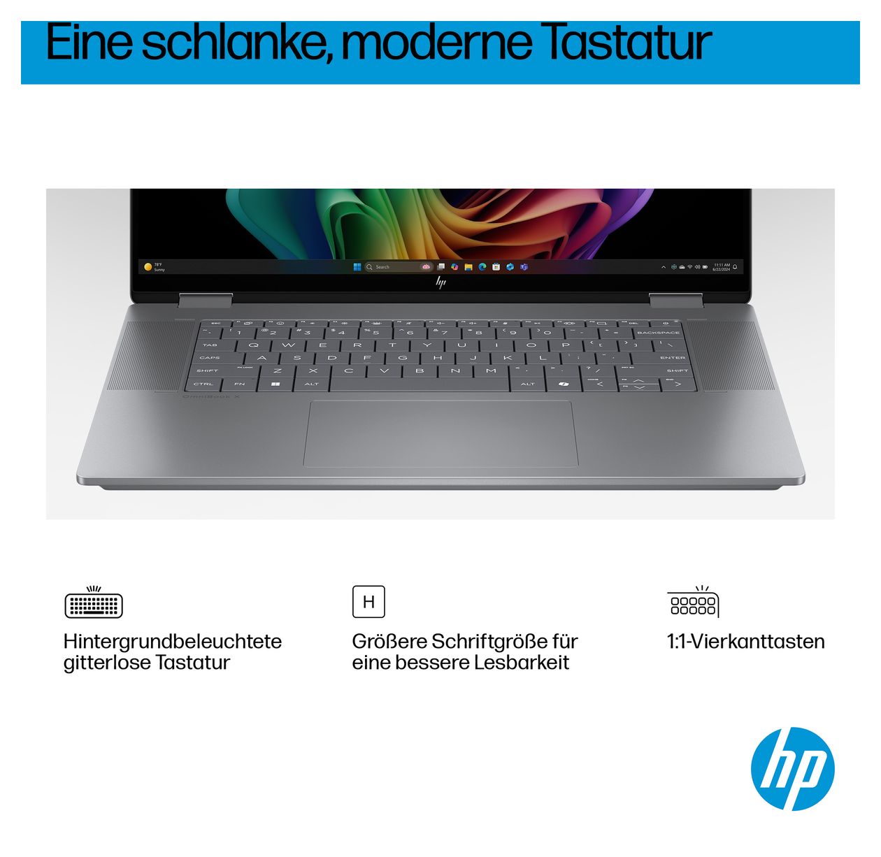 OmniBook X Flip 16-ar0653ng 2K Ultra HD Notebook 40,6 cm (16 Zoll) 1920 x 1200 Pixel 16 GB Ram 1 TB SSD Windows 11 Home AMD Ryzen 5 max. 4,8 GHz intern  (Silber) 