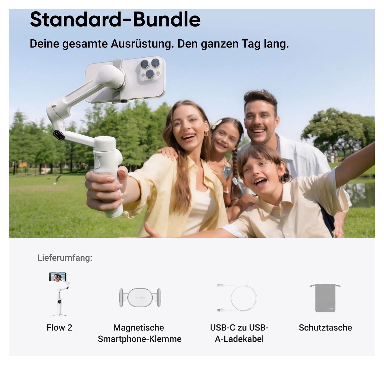 Flow 2 Standard Bundle Stativ Gimbal für Smartphone faltbar Bluetooth  (Weiß) 