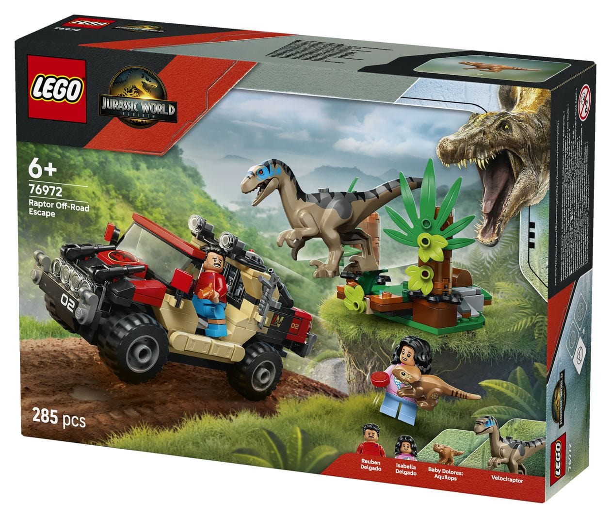 Jurassic World Raptor Verfolgungsjagd mit dem Geländewagen Bauset 285 Teile  (Mehrfarbig) 