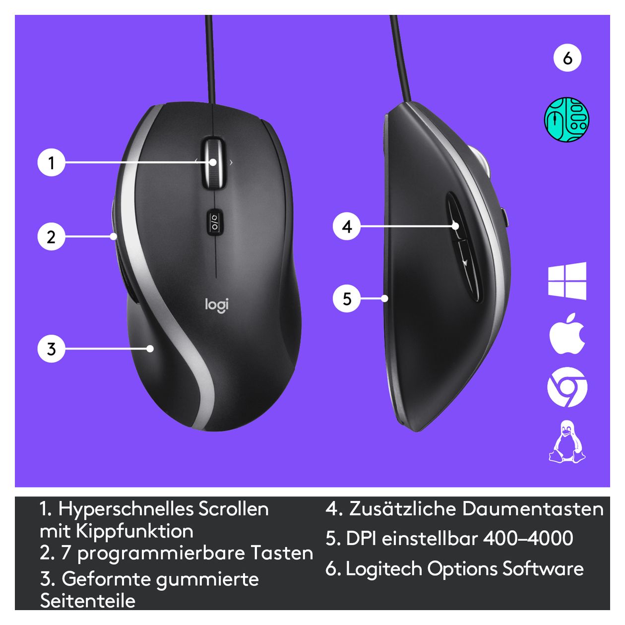 M500s Advanced Corded 4000 DPI Büro Maus Optisch 