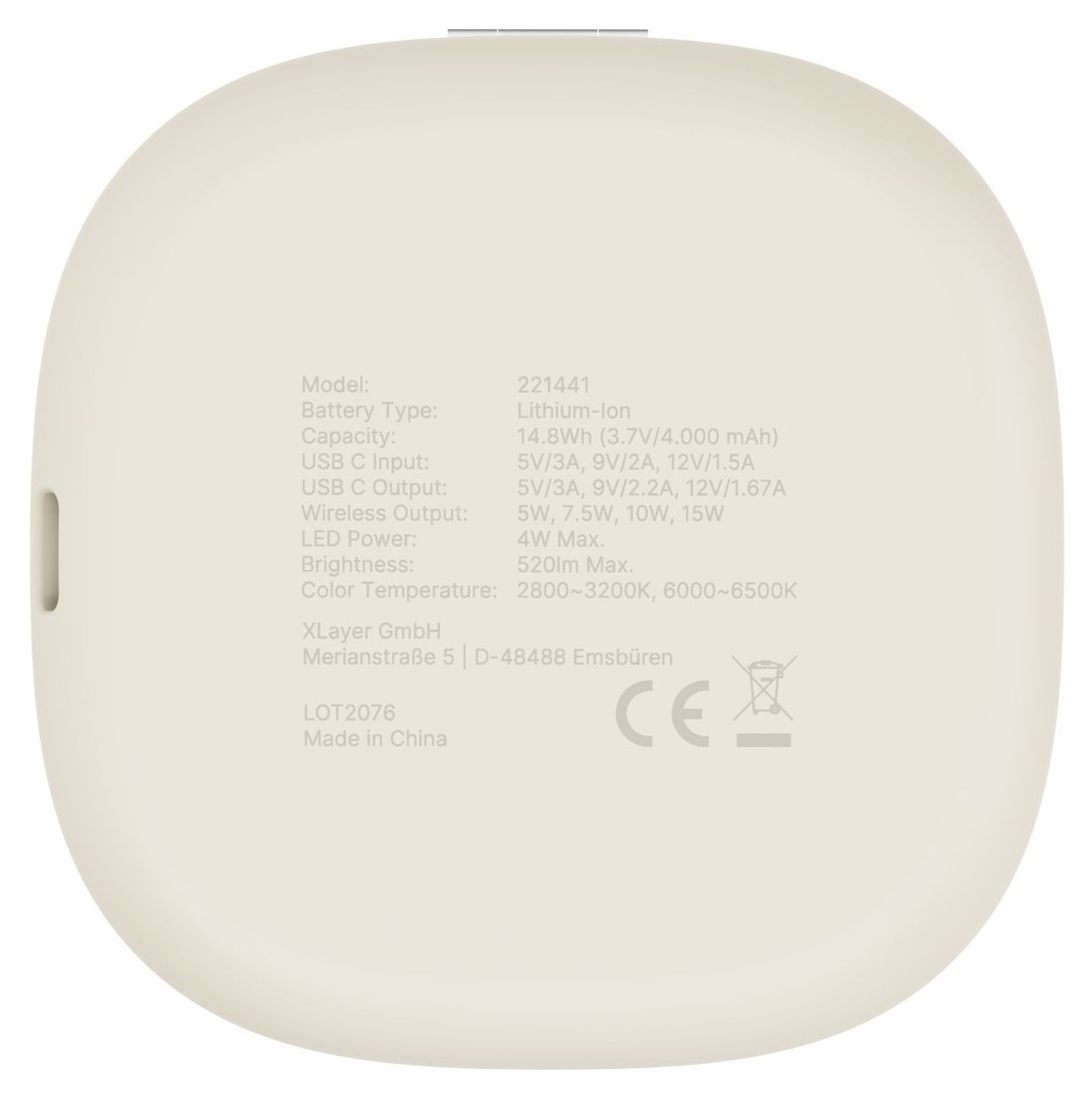 Schminkspiegel mit 4000 mAh Powerbank USB Typ-C Kabelloses Laden  (Sand) 