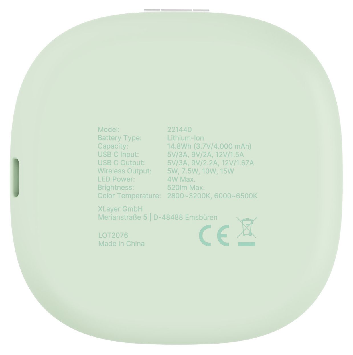 Schminkspiegel mit 4000 mAh Powerbank USB Typ-C Kabelloses Laden  (Mint) 