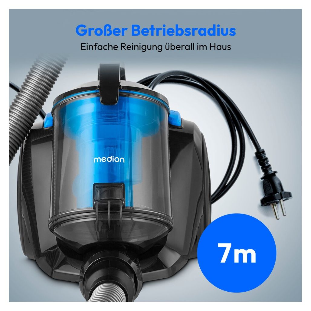 E2001 MD12078 Bodenstaubsauger Beutellos 800 W HEPA (Transparent, Schwarz, Blau) 