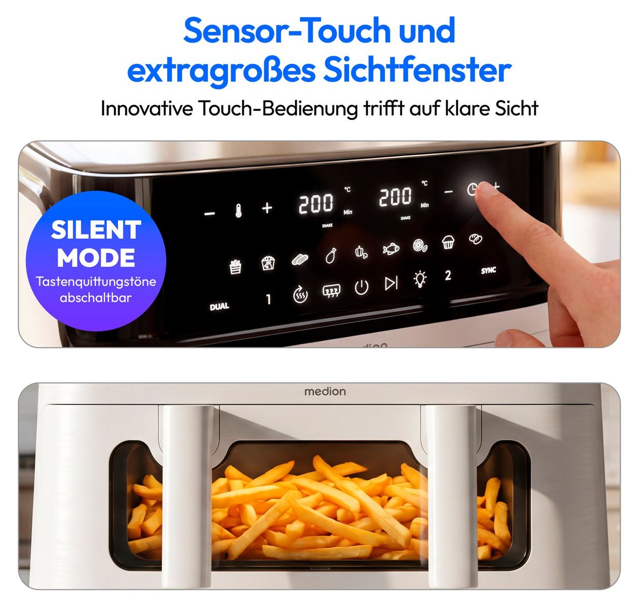 Life P25 XXL Flex M Doppel Heißluftfritteuse 10,8 l 3040 W  (Schwarz, Weiß) 
