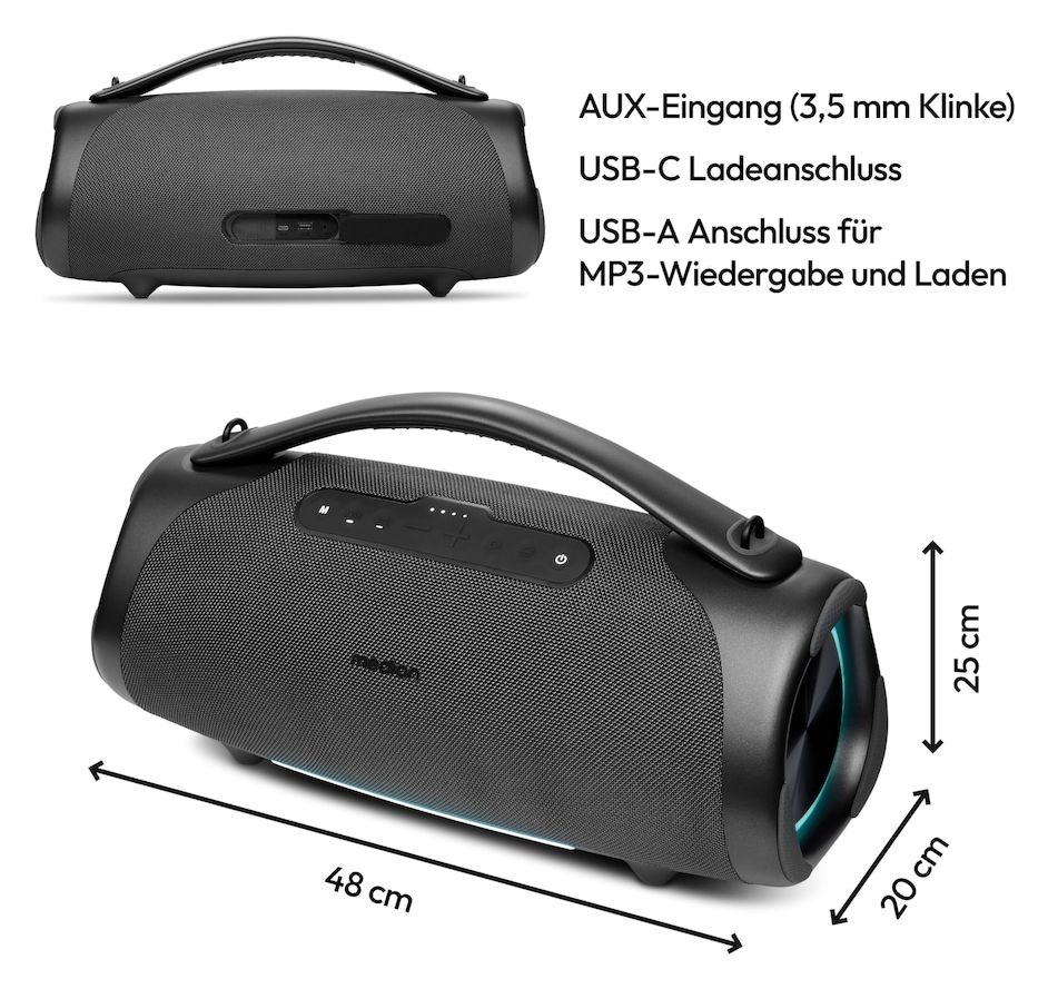 Life P61768 100 W Bluetooth Lautsprecher IPX7 Laufzeit bis 30 h  (Grau) 