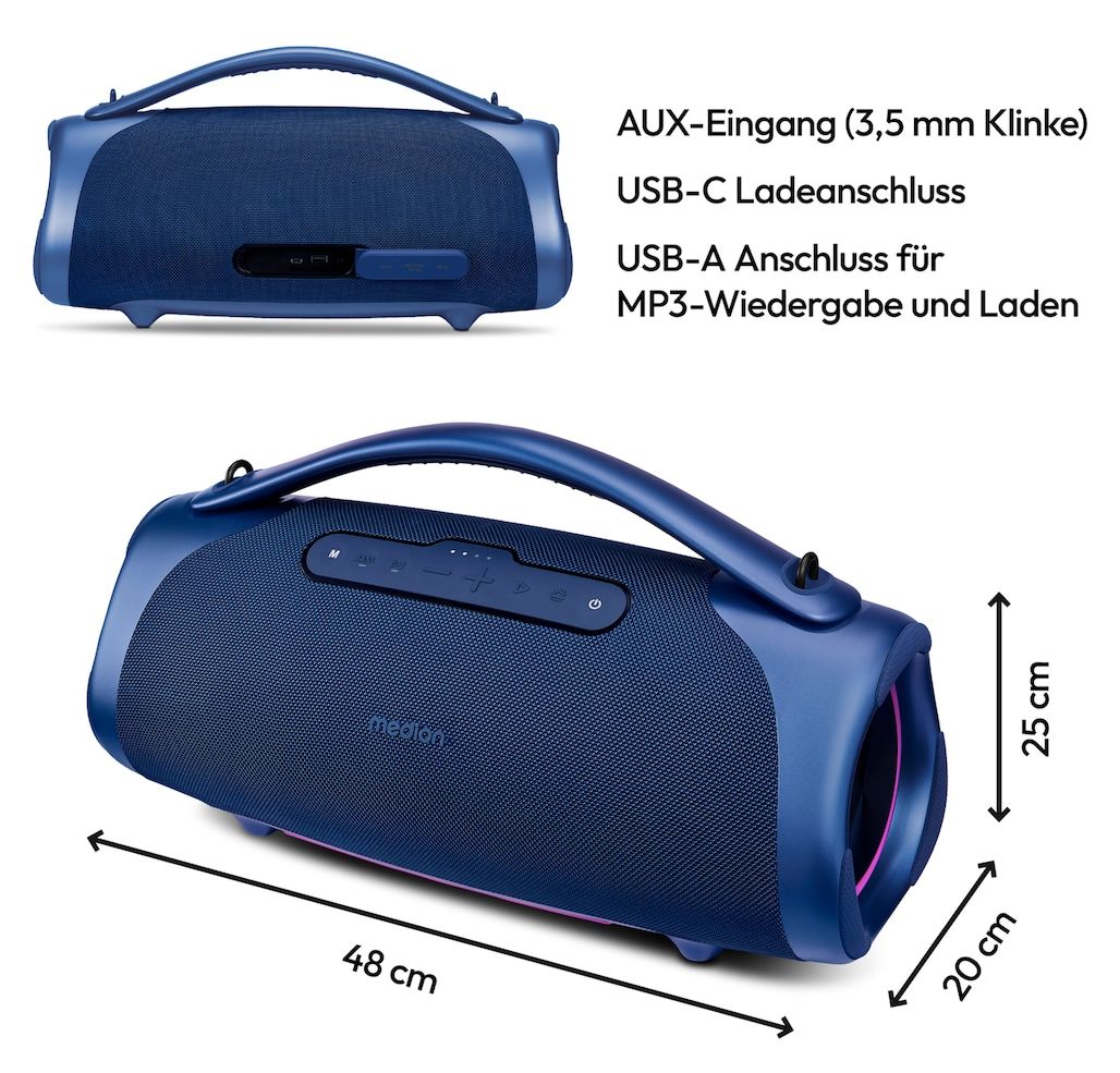Life P61768 100 W Bluetooth Lautsprecher IPX7 Laufzeit bis 30 h  (Blau) 