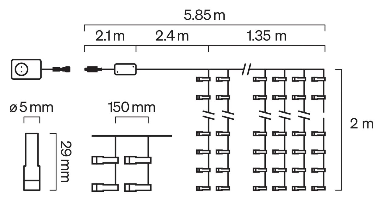 Festavia Lichtervorhang – 1,35 x 2 m, 250 LEDs 
