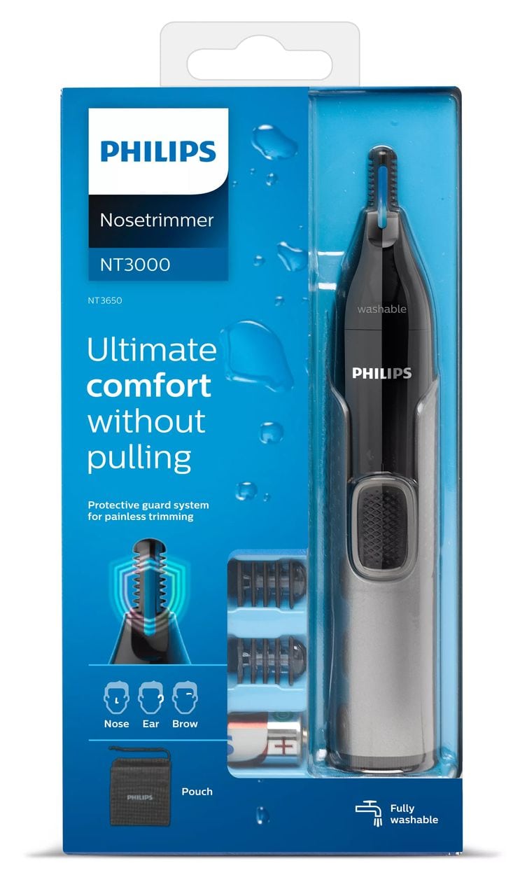 NT3650/16 Nasenhaar-, Ohrenhaar- und Augenbrauentrimmer Haarschneider Batterie/Akku 2 Aufsteckkämme 