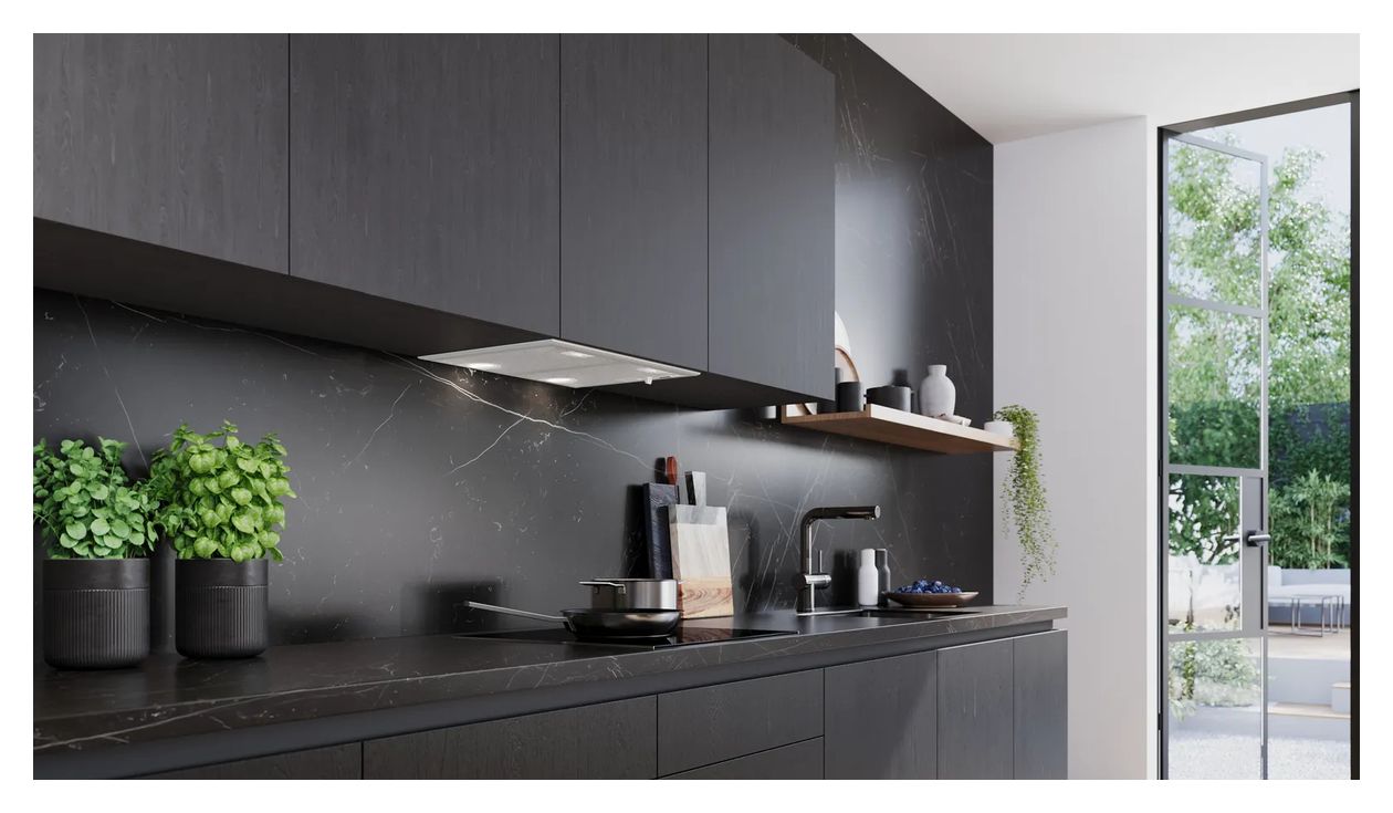 iQ300 LB55566 Lüfterbaustein Abluft/Umluft Dunstabzugshaube/Esse Einbau 53 cm (Metallisch, Silber) 