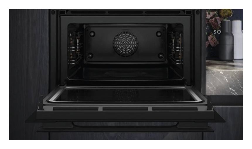iQ700 CM924G1B1 Einbaubackofen kompakt AutoClean Mikrowelle (Schwarz/Edelstahl) 