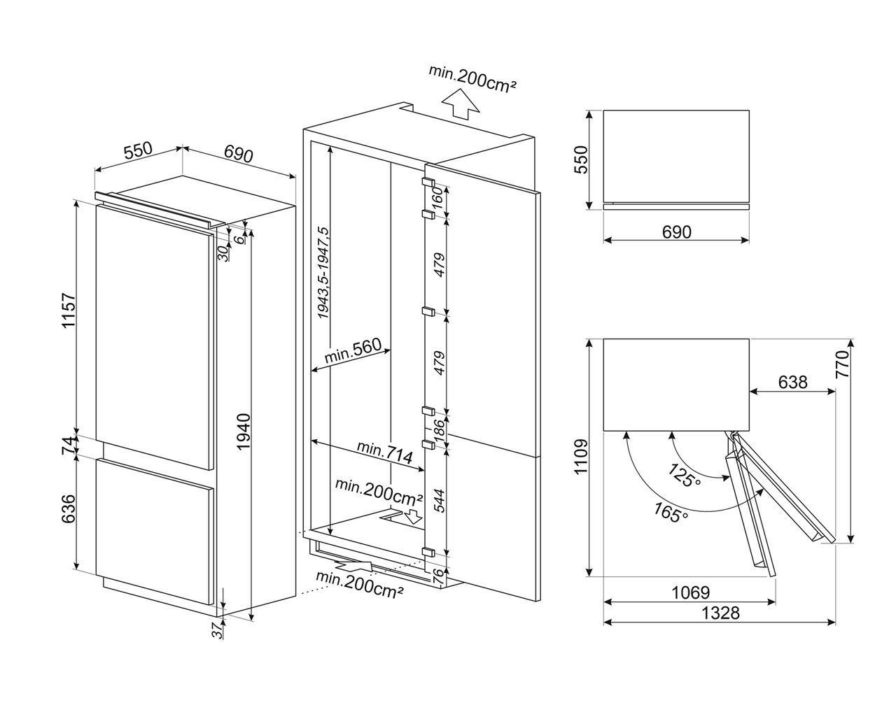 C875TNE 280 l / 90 l 194,3 cm Einbau Kühl-/Gefrierkombination 247 kWh NoFrost 