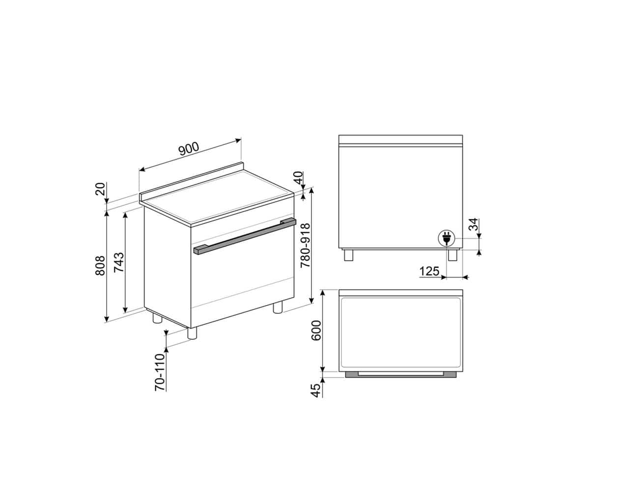 CPF90I1PX2 Freistehender Herd Elektro 105 l 10 Beheizungsarten Vapor Clean mit Induktions Kochfeld 