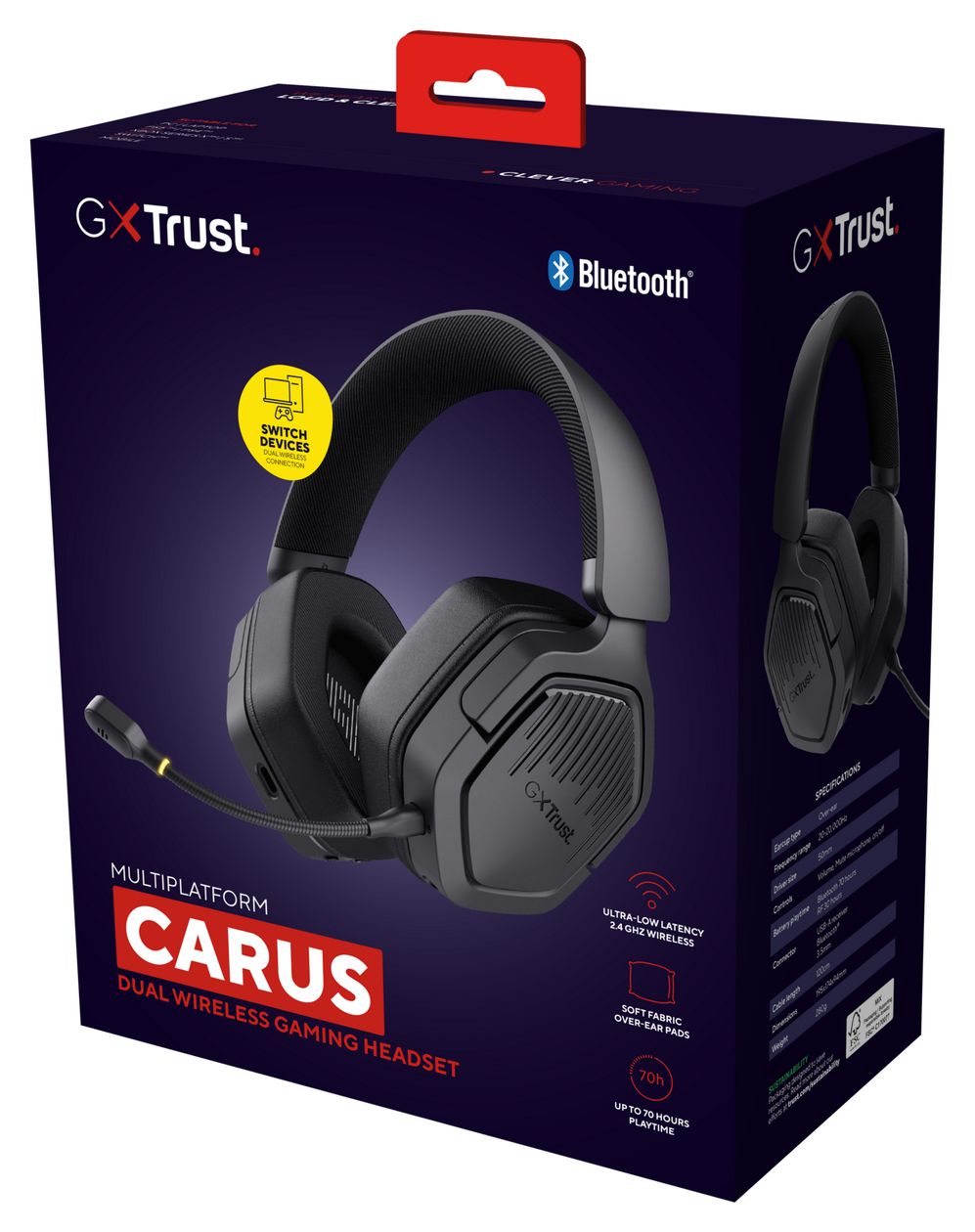 GXT493 Carus Over Ear Bluetooth Kopfhörer kabelgebunden&kabellos 20 h Laufzeit USB Type-C / USB Type-A  (Schwarz) 