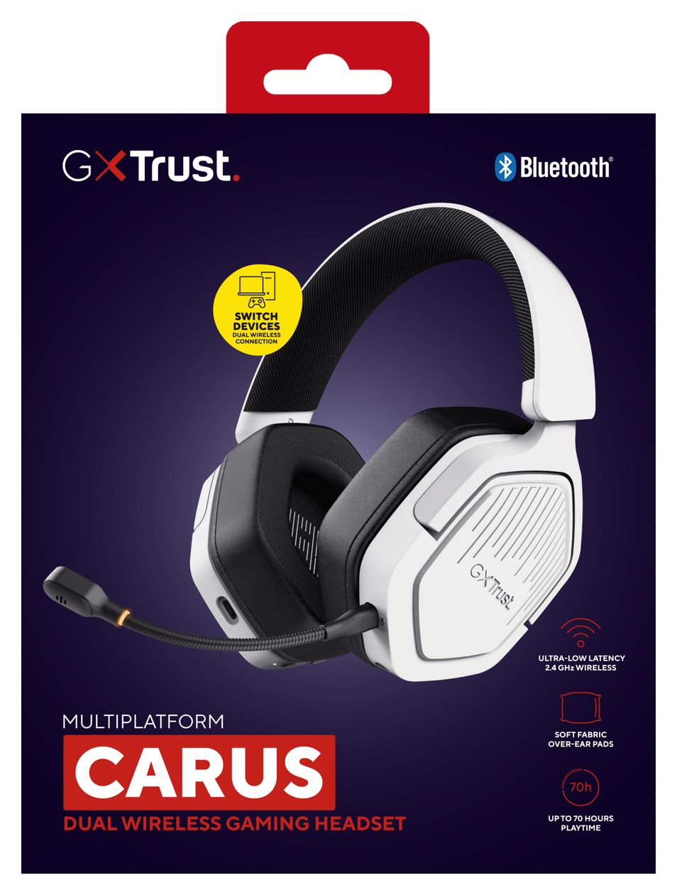 GXT493W Carus Over Ear Bluetooth Kopfhörer kabelgebunden&kabellos 20 h Laufzeit USB Type-C / USB Type-A  (Weiß) 