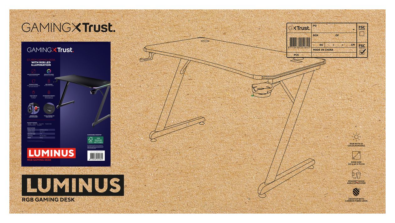 GXT709 Luminus RGB Gamingtisch bis 150 kg  (Schwarz) 